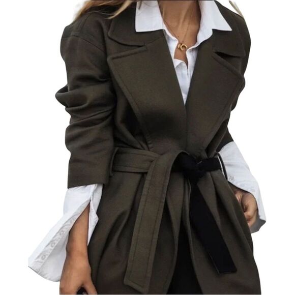 ALL SAINTS Olive‎ Green Twill Indira Penza Winter Trench Coat - Picture 7 of 15